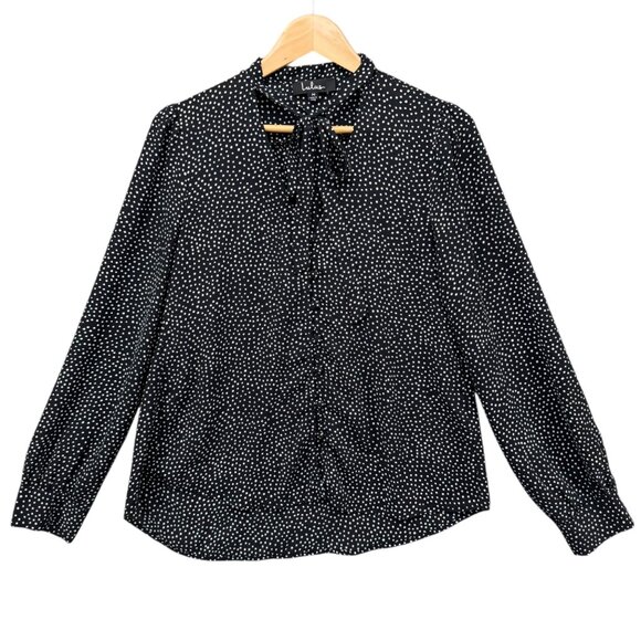 Lulus On the Spot Top Womens Black White Polka Dot Button Up Tie Neck Size M - Picture 1 of 9